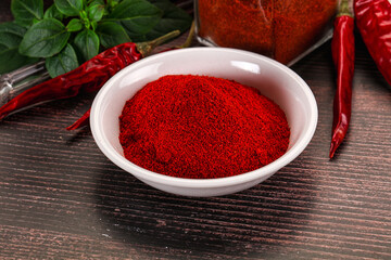 Spicy dry paprika powder in the bowl
