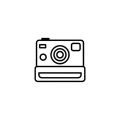 Simple line art icon of a retro instant camera