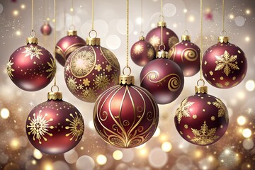 A festive arrangement of red and gold christmas ornaments, perfect for holiday celebrations and adding a touch of elegance to your designs