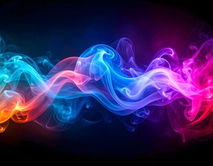 Fototapeta premium Abstract composition featuring colorful, swirling smoke patterns against a dark background, flowing gracefully.