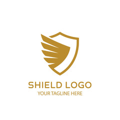 Golden winged shield logo design