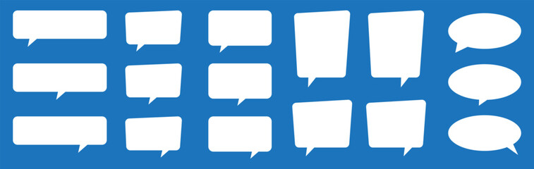 White speech bubble and thought bubble shapes in comic style. Blank text boxes for communication, storytelling, comic books, and graphic design.