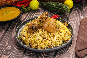 Indian chicken biryani with basmati rice