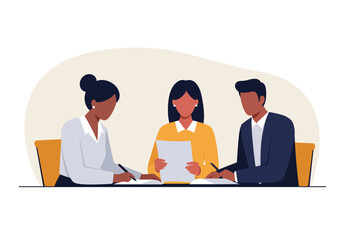 A diverse team of professionals with a focused career builder at the center, collaborating to sign a legal contract and secure a new business partnership.