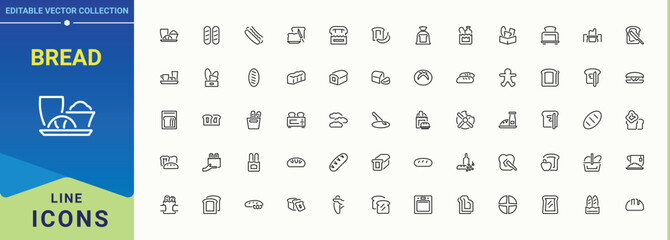 Bread line icon set. Thin linear style icons. Contain linear sign cheeseburger, food, eat, sandwich. Vector illustration in modern line style. Food vector icon set.