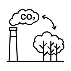Industrial co2 emissions and tree absorption icon