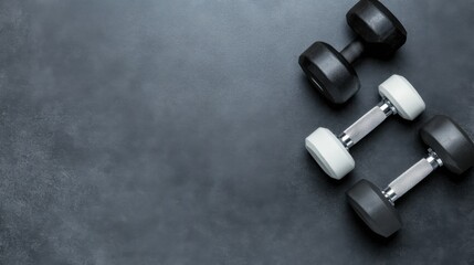 Black and White Dumbbells on Gray Background for Fitness Promotion