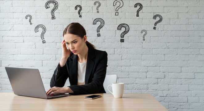 Young Professional Woman Experiencing Work Overload and Creative Block in Modern Office