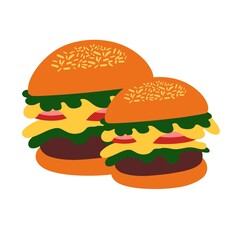 Flat illustration delicious burger with sandwich bun 