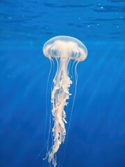 Graceful jellyfish swimming in crystal clear ocean waters underwater photography tranquil marine environment