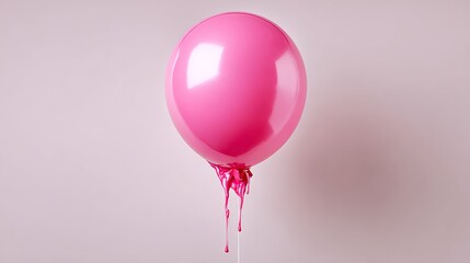 Pink balloon with a pink paint dripping from it. The balloon is floating in the air and the paint is dripping down