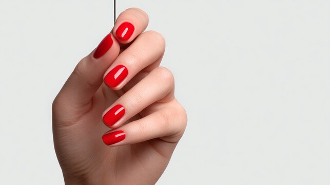 Person's hand is holding a red object, and the background is white. The hand is positioned in such a way that the red object is the main focus of the image