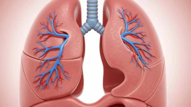 Detailed Human Lungs Anatomy with Blue Vein Structure on Soft Gradient Pink Background for Medical Illustration