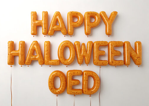 Happy halloween oed message spelled out with orange letter shaped balloons against a white background