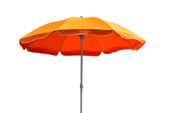 Bright orange beach umbrella isolated on transparent background