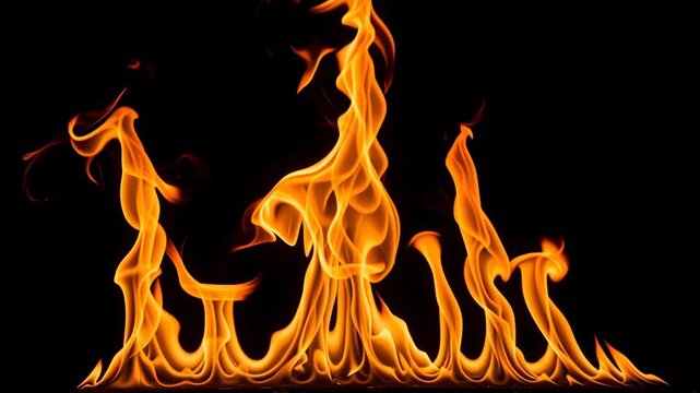 Dynamic Orange Flames Rising on Black Background Hot and Bright Fire Energy for Adobe Stock Photo