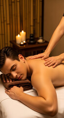 Obraz premium Relaxing Spa Massage Therapy Treatment for Men Wellness Body Care Back Rub