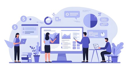 Fototapeta premium Focused Team Working On Financial Statement Consolidation In Modern Office, Collaborating On Reports, Aligning Data, And Ensuring Accuracy For Corporate Compliance And Strategy