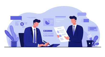 Businessman Reviewing Investment Returns With Accountant In Modern Office, Analyzing Financial Reports, Evaluating Performance, And Planning Strategies For Future Growth