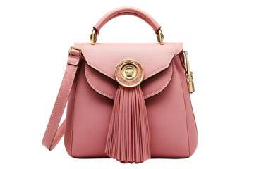 Elegant pink handbag with tassel detail isolated on transparent background