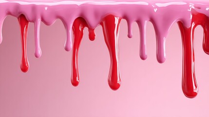 Pink and red paint drips down a wall. The colors are bright and bold, creating a sense of energy and excitement. The image is abstract and artistic, with the paint appearing to flow