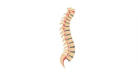 Human Spine Illustration in Beige, Gray and Red on White Background