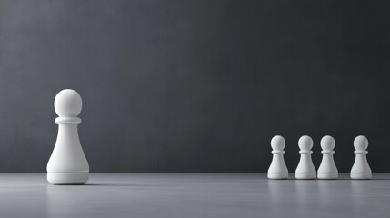 White pawn chess piece standing out among others on gray background