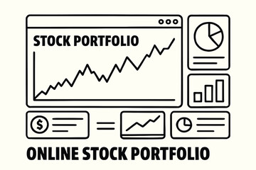 Digital illustration of an online stock portfolio with charts and graphs showing growth