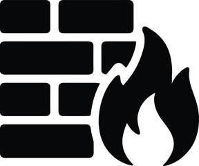 Silhouette brick wall with fire flame icon vector illustrator