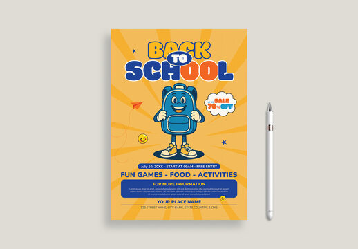 Modern Back To School Flyer Template with Backpack Illustration