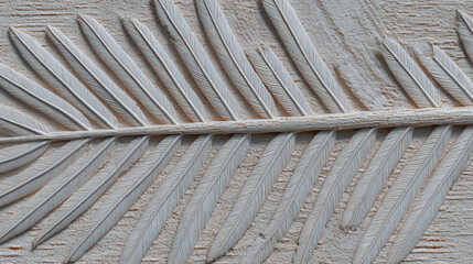 Minimalist white palm frond pattern on a sandy background, clean tropical design, subtle natural textures, high-resolution.