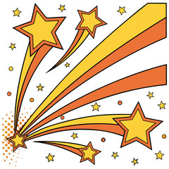 Starburst graphic design element with shooting stars and comic book style for creative projects , abstract background