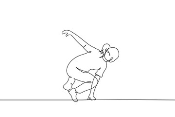 woman jumping over obstacle with one palm - one line art vector. concept parkour, running away