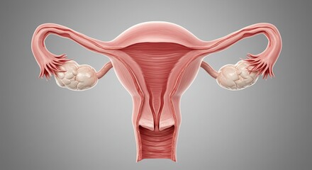 Obraz premium Uterus Anatomy with Fallopian Tubes and Ovaries on Gray Background