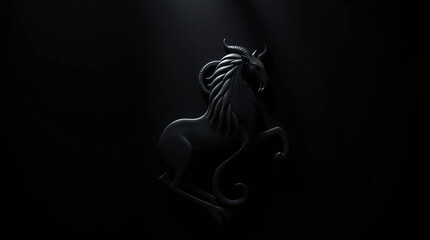 A black silhouette of a horse's profile, elegant and powerful against a dark background.