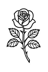 Elegant black rose silhouette with leaves on a gradient gray background, perfect for tattoo designs, minimalist art, and modern decorative projects