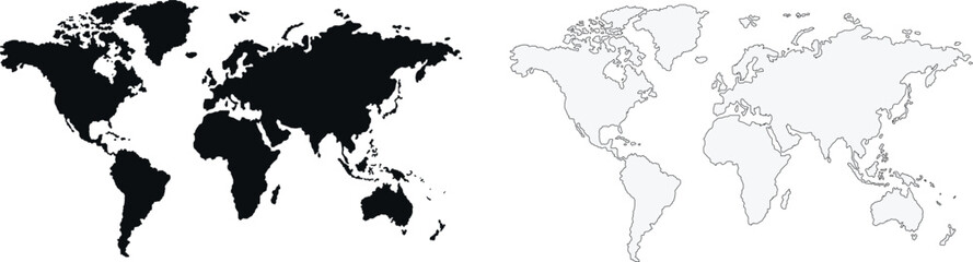 2 World map on white background . vector map
black and grey map illustration