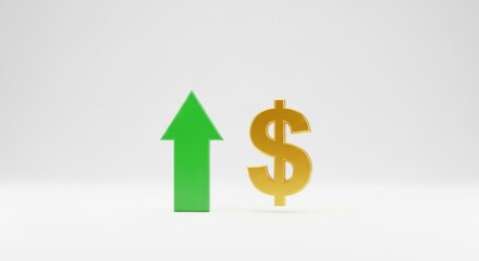 Obraz premium Golden dollar sign with a green arrow pointing up, symbolizing business growth and financial success in economy.