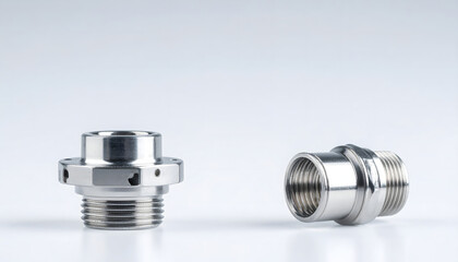 Automotive Hexagonal Nut and Male Connector on White Background