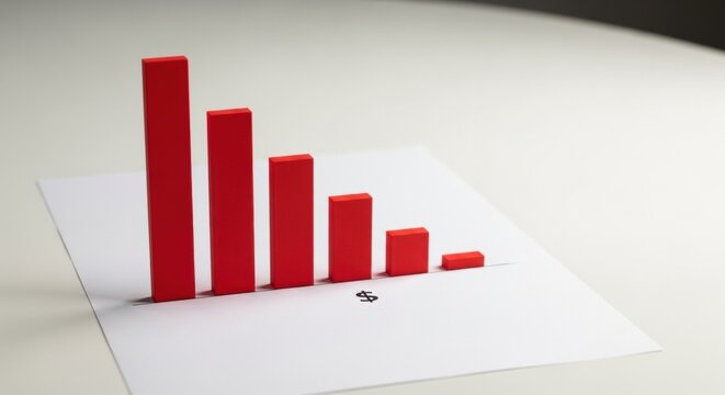 Red bar graph showing a decreasing trend. Financial recession and market downturn concept for economic analysis. - Powered by Adobe