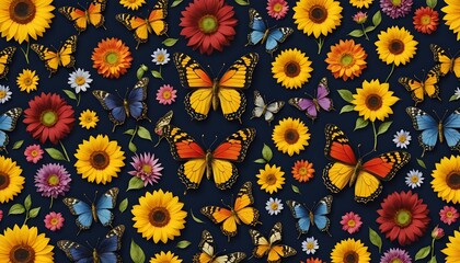 seamless background with flowers and butterflies 