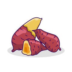 Vector illustration of sweet potato or Ipomoea batatas. Sweet potato icon on a white background. 