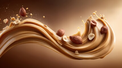 Dynamic swirl of flowing peanut butter with sprinkles