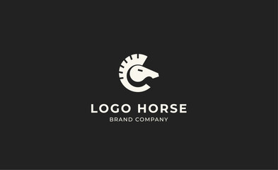 Logo horse with letter C in minimalist concept. Simplicity and modern logo template vector head horse ,bold and strong company brand.