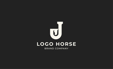 Logo horse with letter J in minimalist concept. Simplicity and modern logo template vector head horse ,bold and strong company brand.