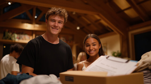 Volunteers sorting donated clothes in a community charity event