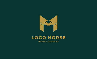 Logo horse with letter M in minimalist concept. Simplicity and modern logo template vector head horse ,bold and strong company brand.