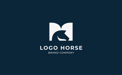 Logo horse with letter M in minimalist concept. Simplicity and modern logo template vector head horse ,bold and strong company brand.