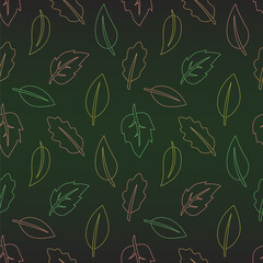 Outline seamless pattern with autumn leaves