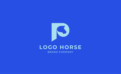 Logo horse with letter P in minimalist concept. Simplicity and modern logo template vector head horse ,bold and strong company brand.